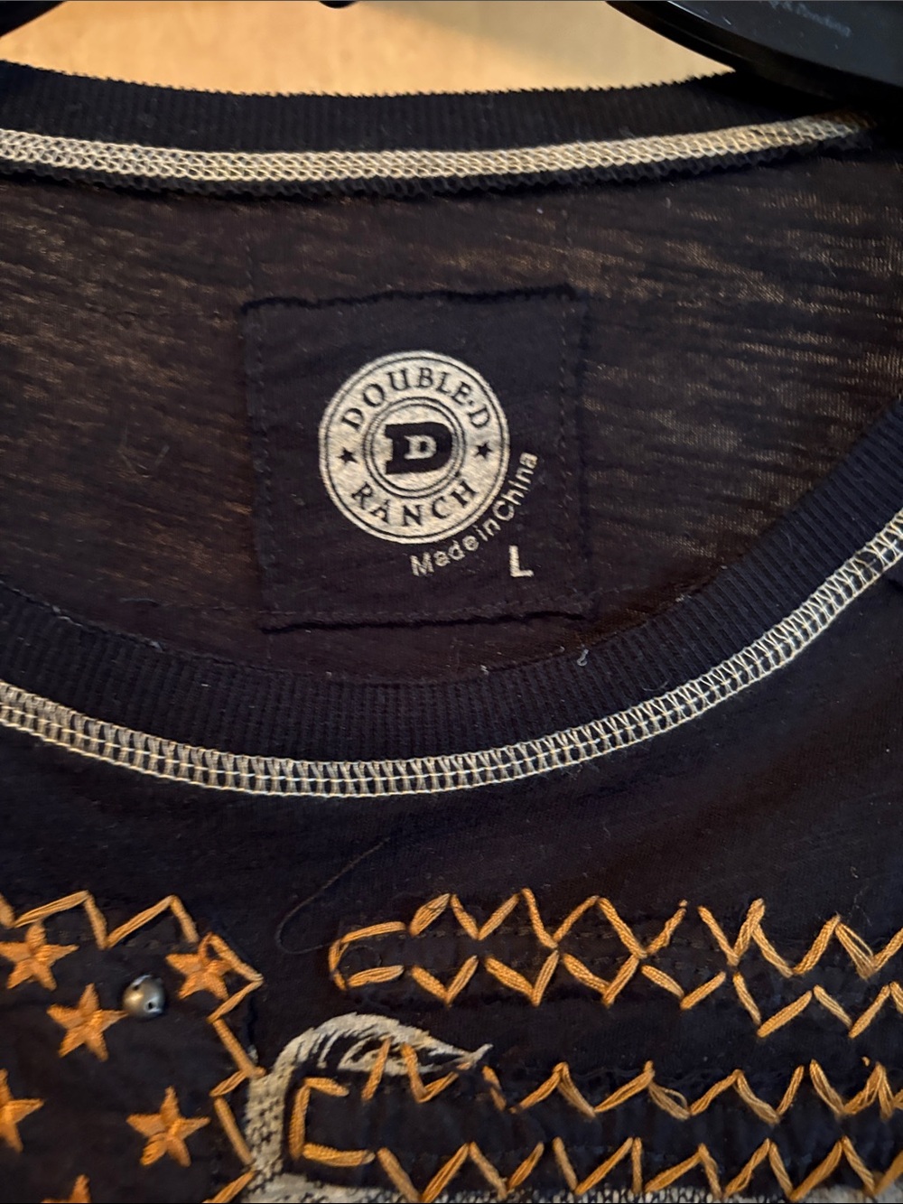 Double D Ranch United We Stand Black Long-Sleeve Tee with Distressed Flag/Studs - Picture 4 of 7